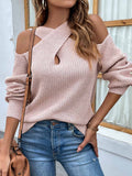 Lunimesd Solid Color Crossed Hanging Shoulder Knit Sweater