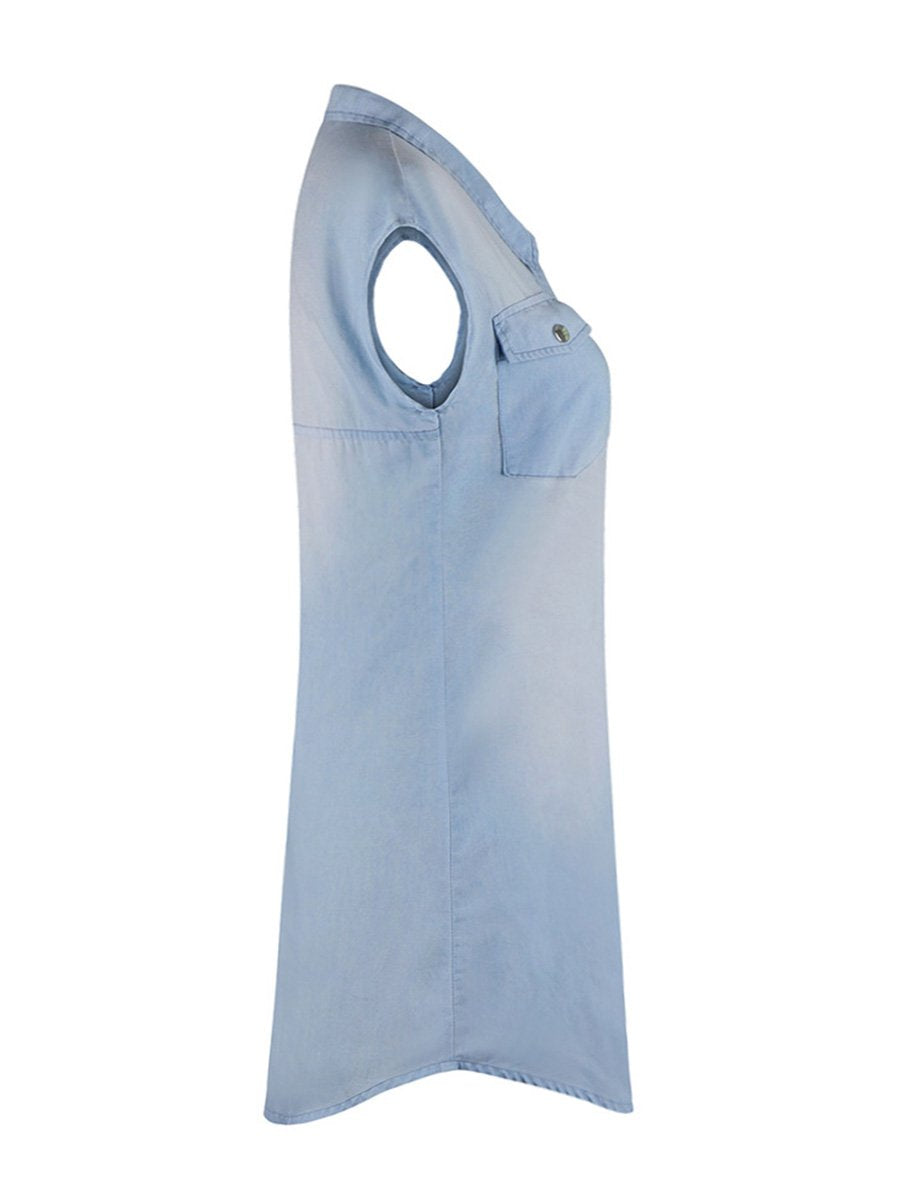 Lunimesd Sleeveless Buttoned Shirt Denim Dress
