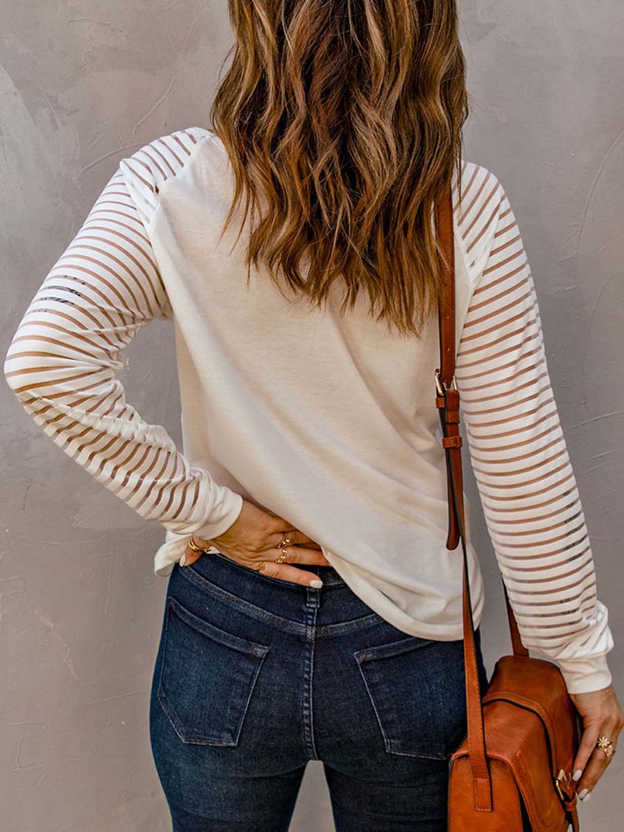 Lunimesd Hollow Striped Long Sleeve V-Neck Top(6 colors)