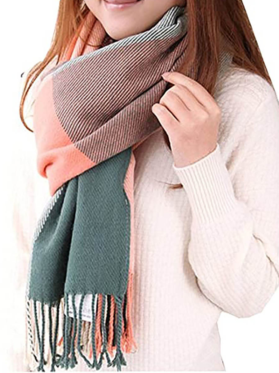 Lunimesd Warm Plaid Tassel Scarf