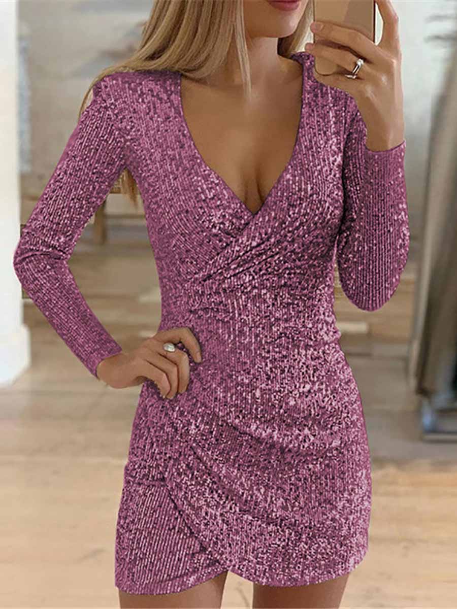 Lunimesd V-Neck Irregular Sequin Party Dress(9 colors)