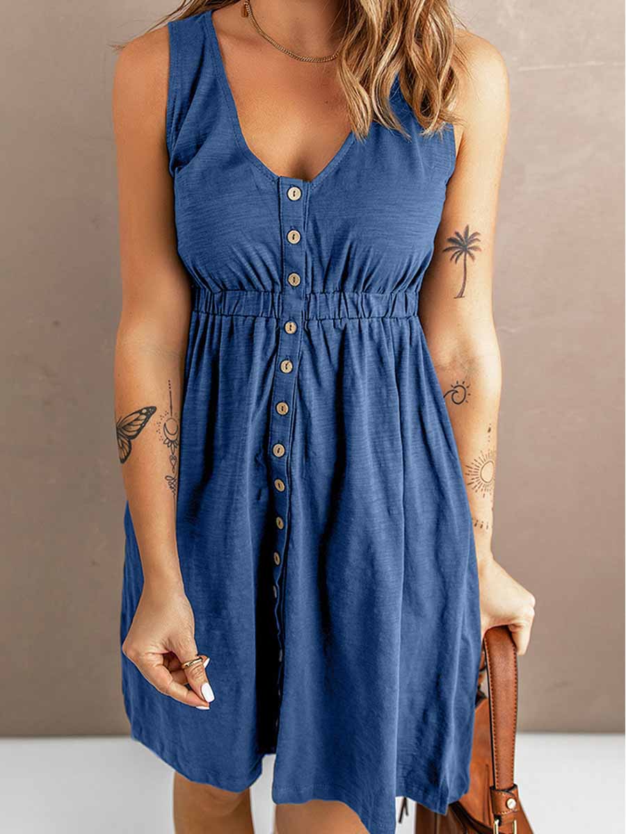 Lunimesd Casual Buttons Vest Dress(9 Colors)