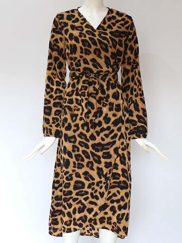 Lunimesd V Neck Sexy Leopard Dress