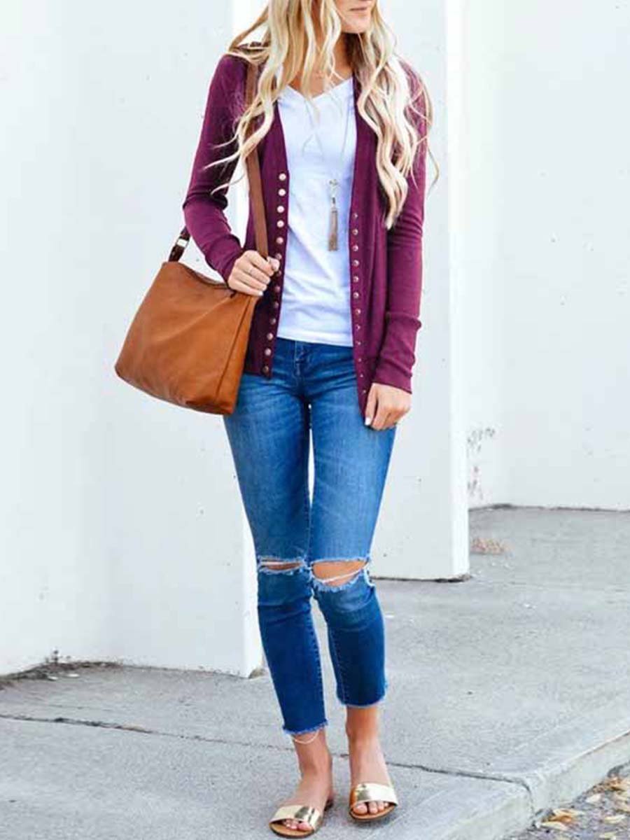 Lunimesd Buttons Cardigan Tops