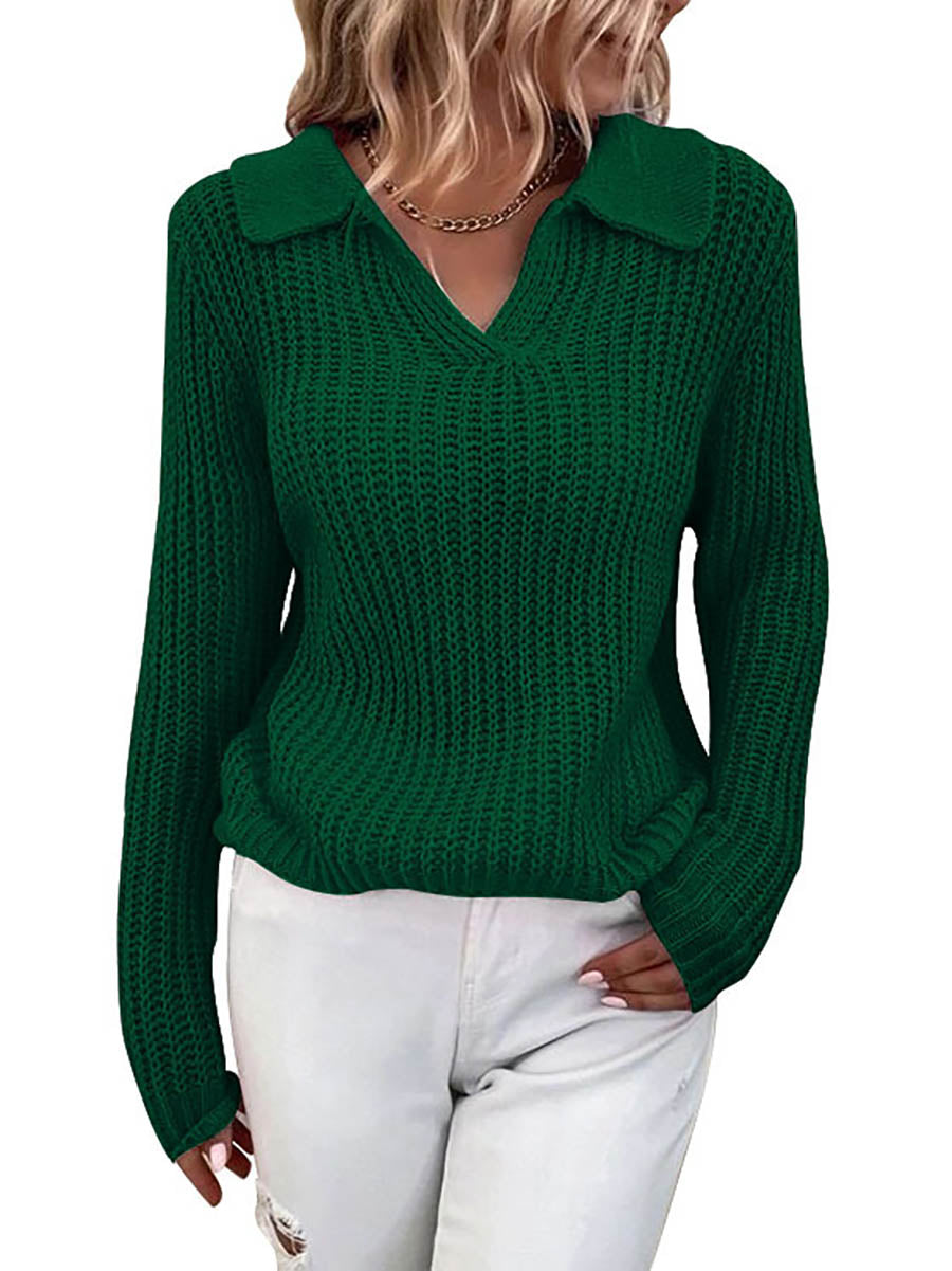 Lunimesd Solid Color Lapel Slim Fit Knit Sweater(9 colors)