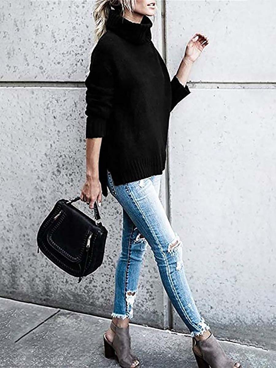 Lunimesd Solid Color Turtleneck Long Sleeve Sweater(6 colors)