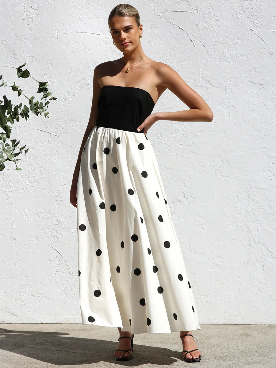 Classy Bandeau Polka Dot Dress