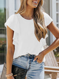 Lunimesd Round Neck Ruffle Knit Casual T-shirt