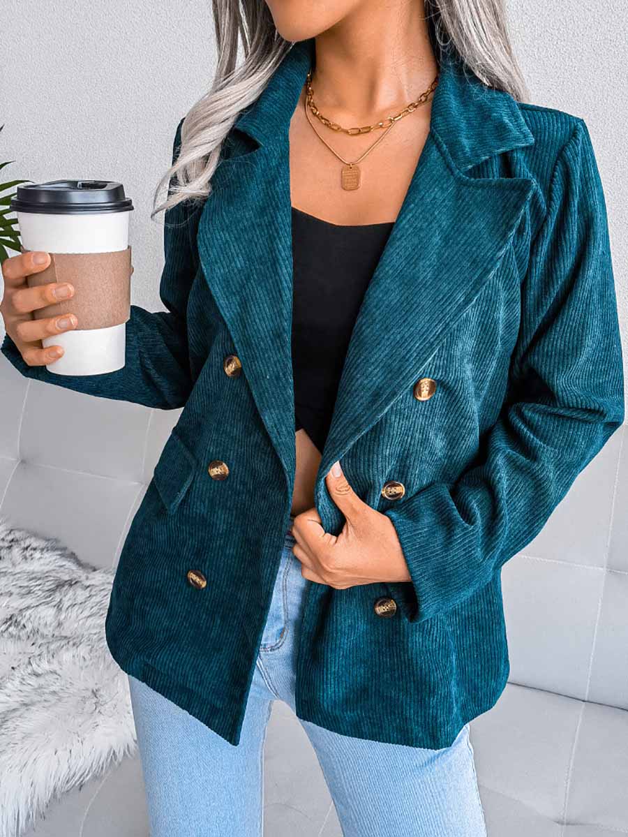 Lunimesd Solid Color Corduroy Fashion Double-Breasted Jacket