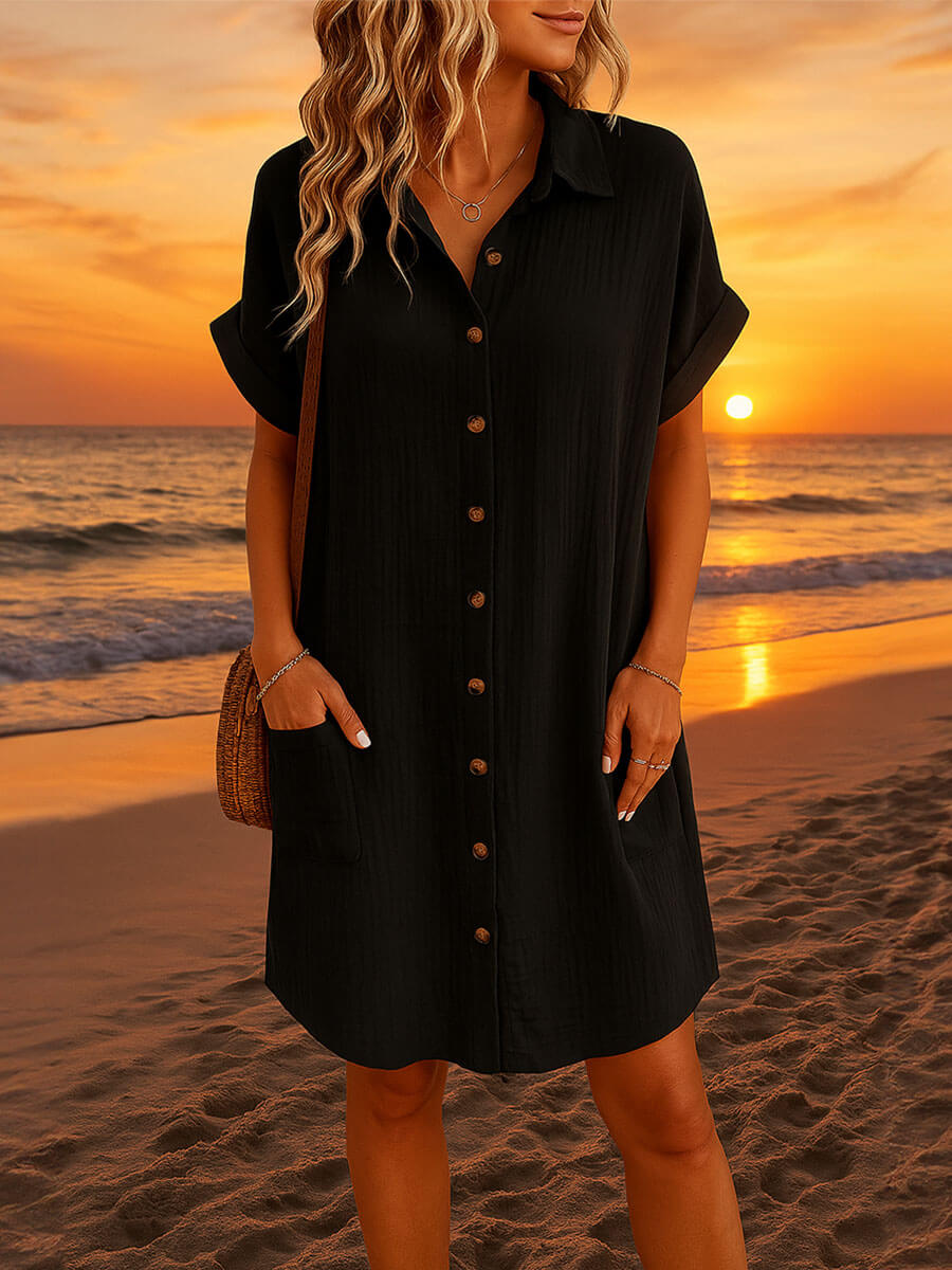 Batwing Sleeve Pocket Shirt Dress