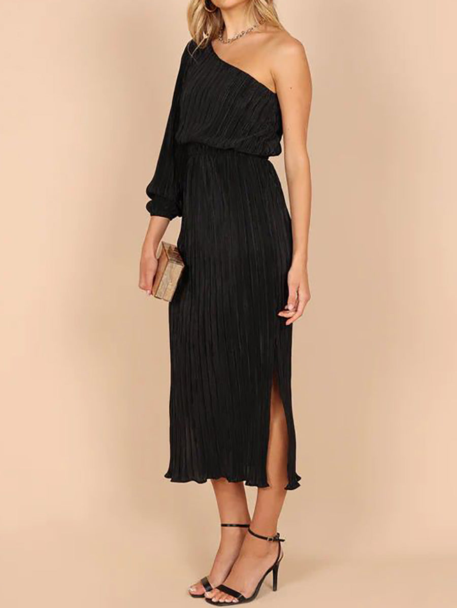 Lunimesd One-Shoulder Slash Neck Solid Color Party Dress(3 Colors)