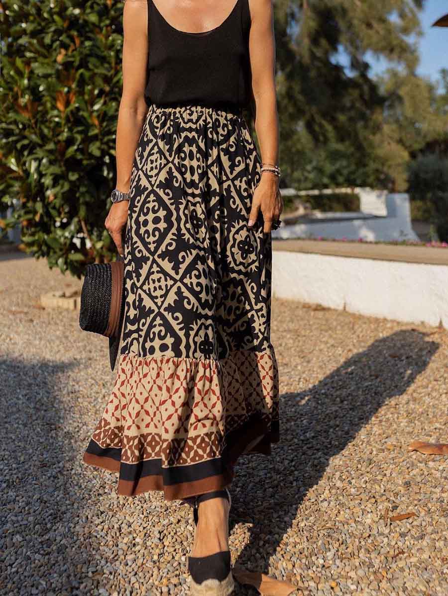 Lunimesd Printed Loose Patchwork Hem Dress