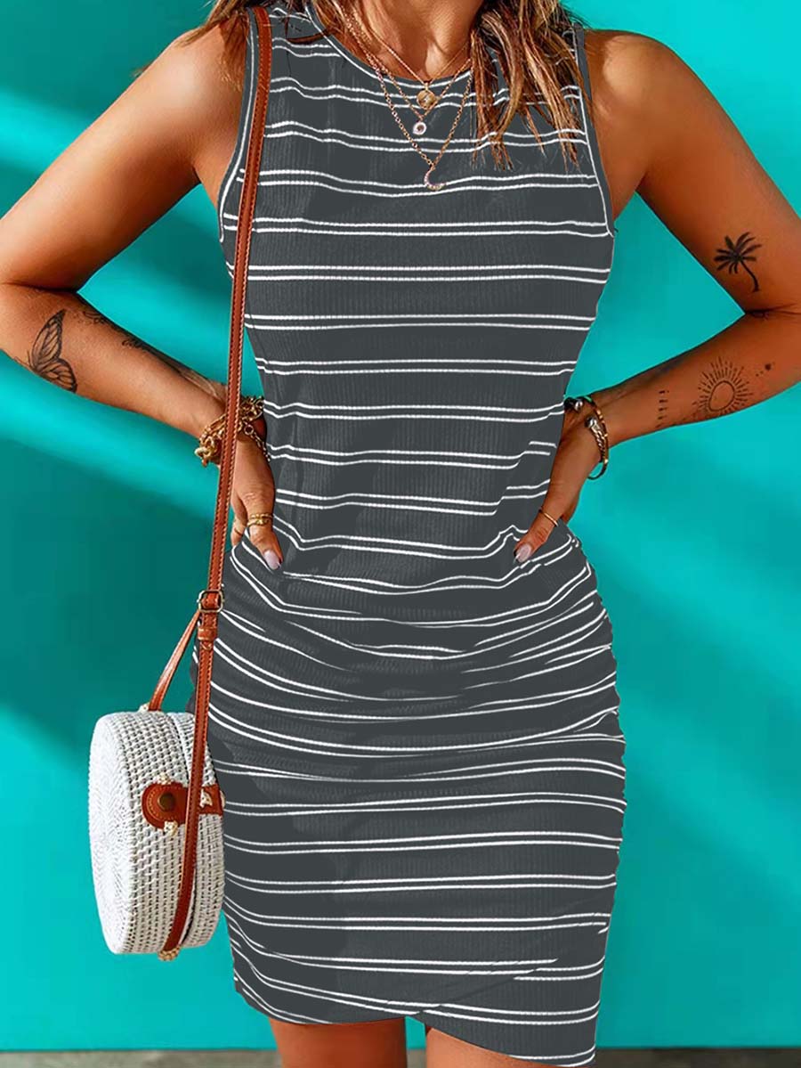 Lunimesd Striped Round Neck Dress(8 Colors)