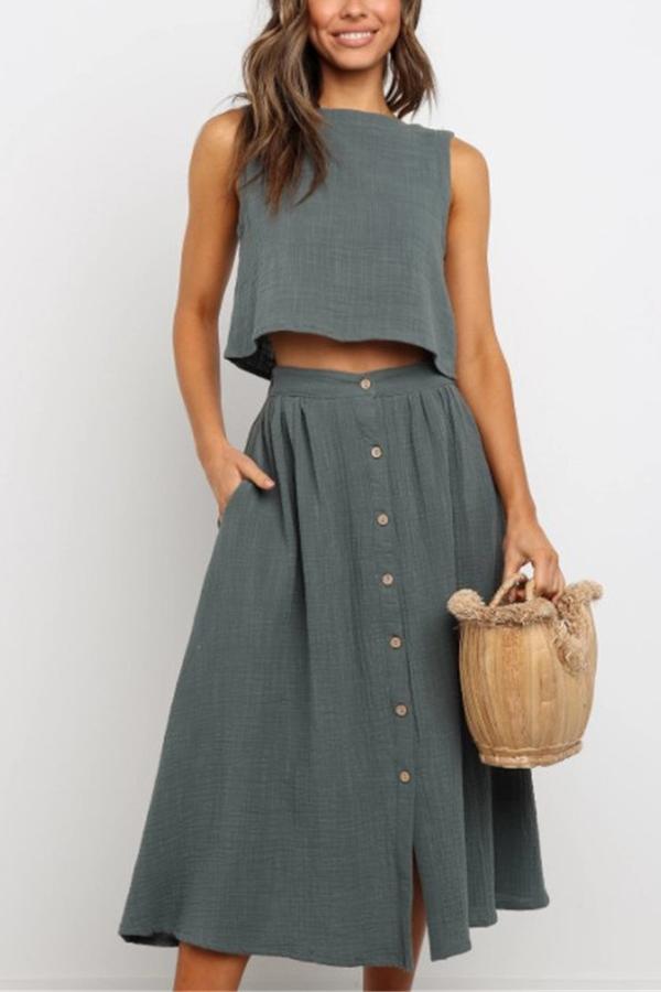 Lunimesd Tank Button Down Dress Set