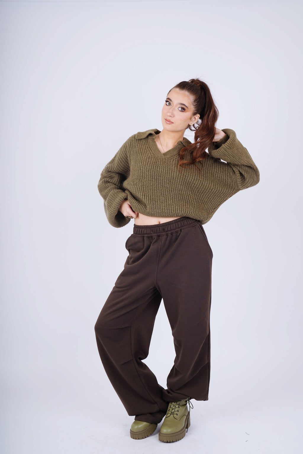 FLUFFY COLLAR KNIT - OLIVE