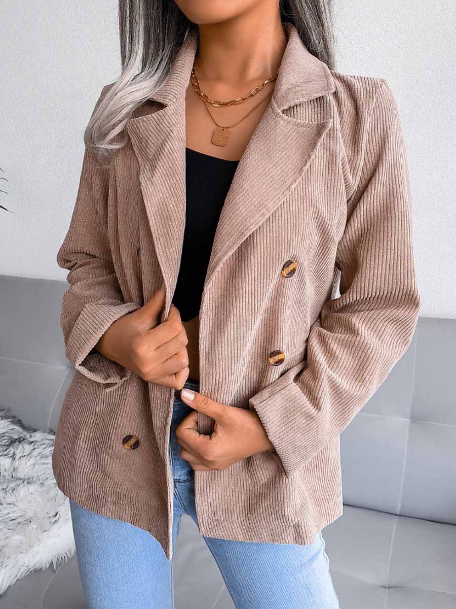 Lunimesd Solid Color Corduroy Fashion Double-Breasted Jacket