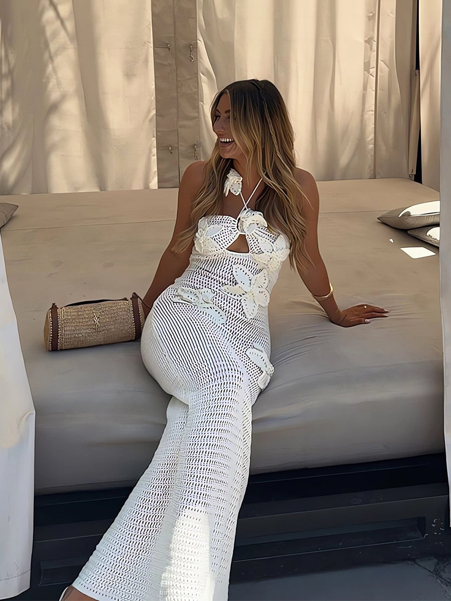 Wave Curve Halter Knit Dress