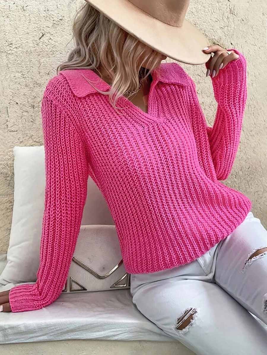 Lunimesd Solid Color Lapel Slim Fit Knit Sweater(9 colors)