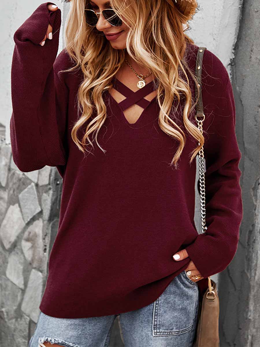 Long-sleeved V-neck Sexy Top
