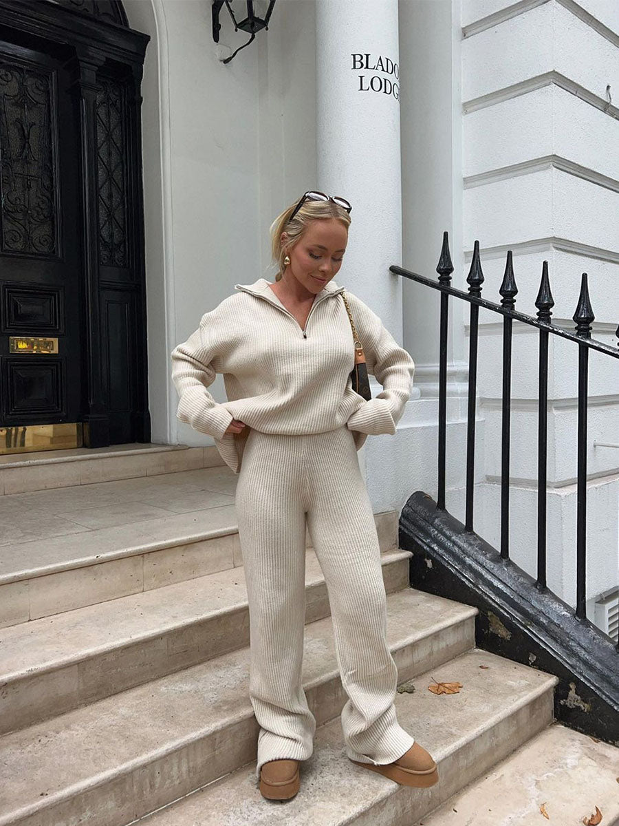 Cozy Ribbed Half Zip Lounge Set