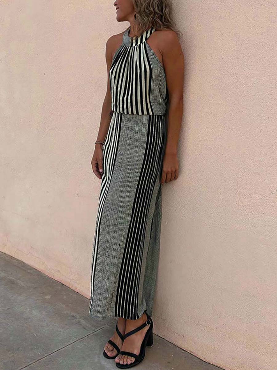 Lunimesd Sleeveless Round Neck Striped Dress