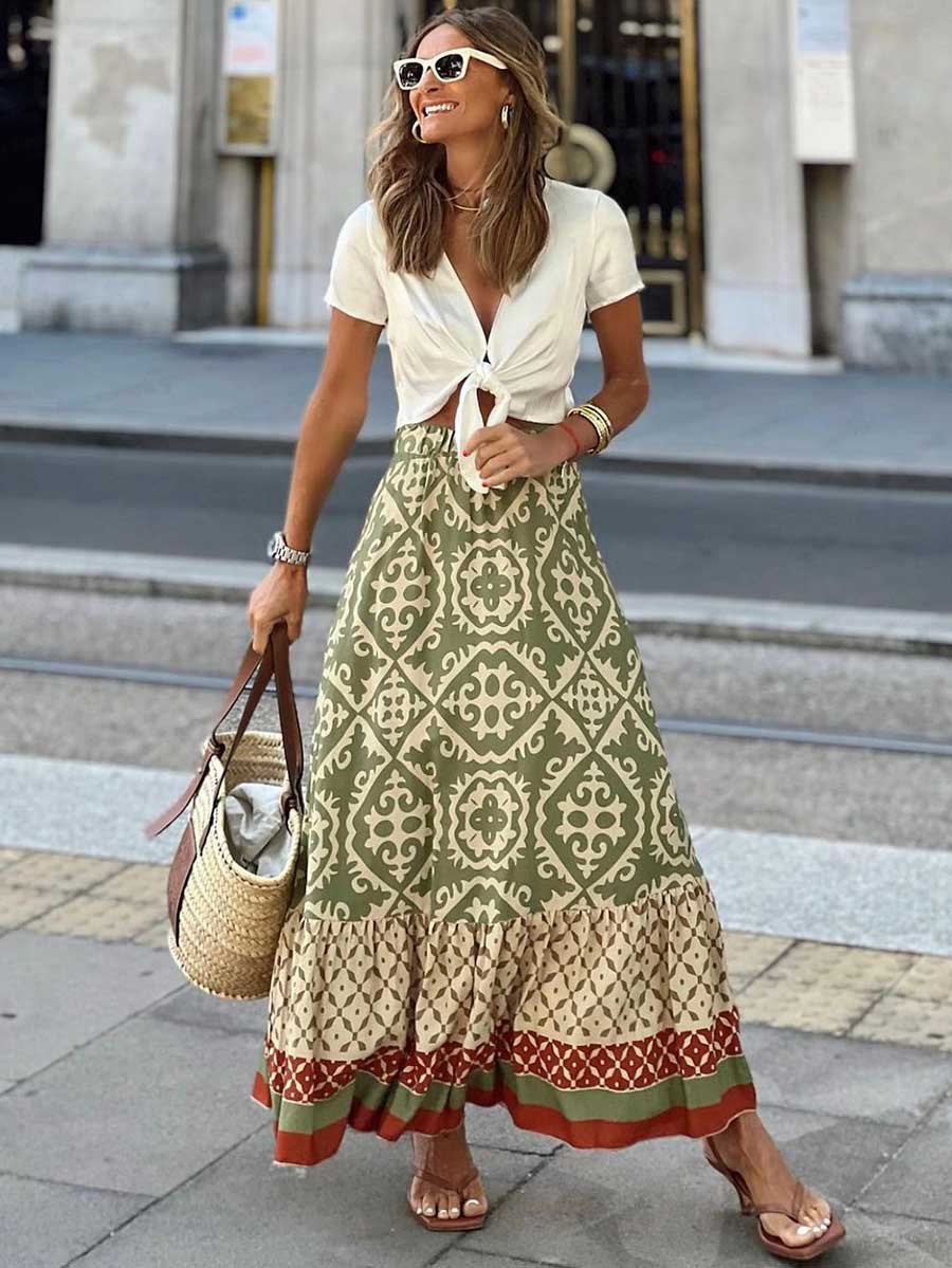 Lunimesd Printed Loose Patchwork Hem Dress