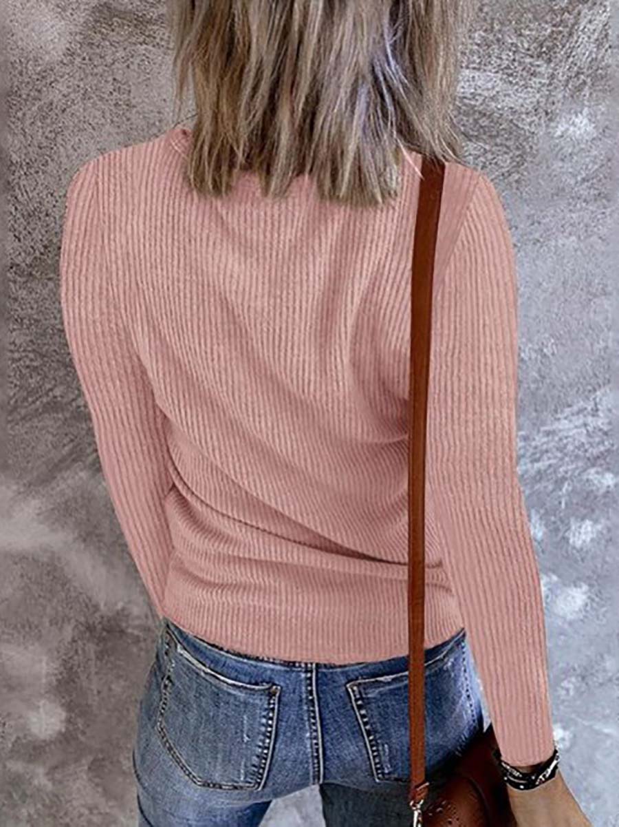 Lunimesd Solid Color V-Neck Long-Sleeved T-Shirt