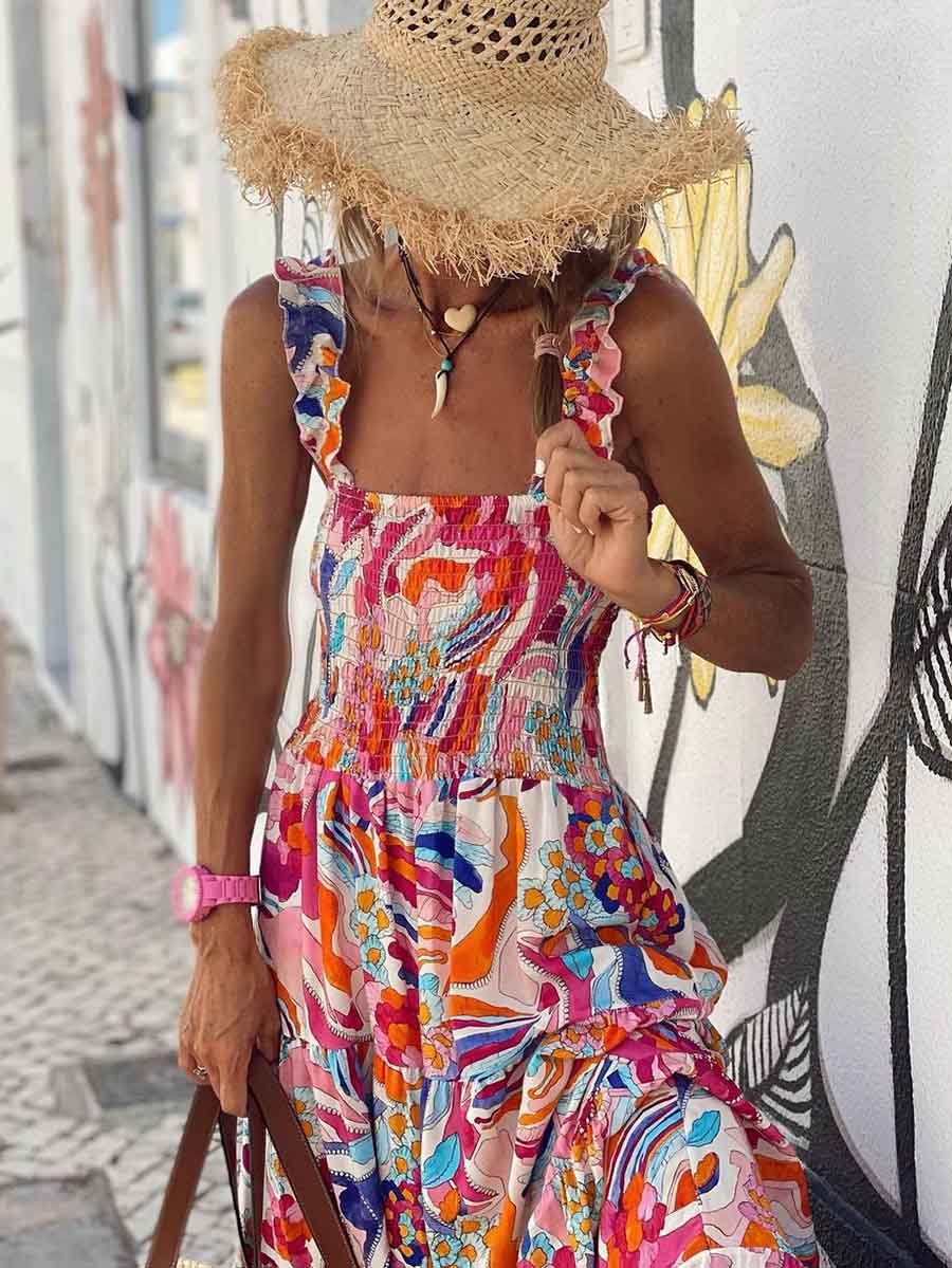 Lunimesd Printed Halter Beach Resort Dress(3 Colors)