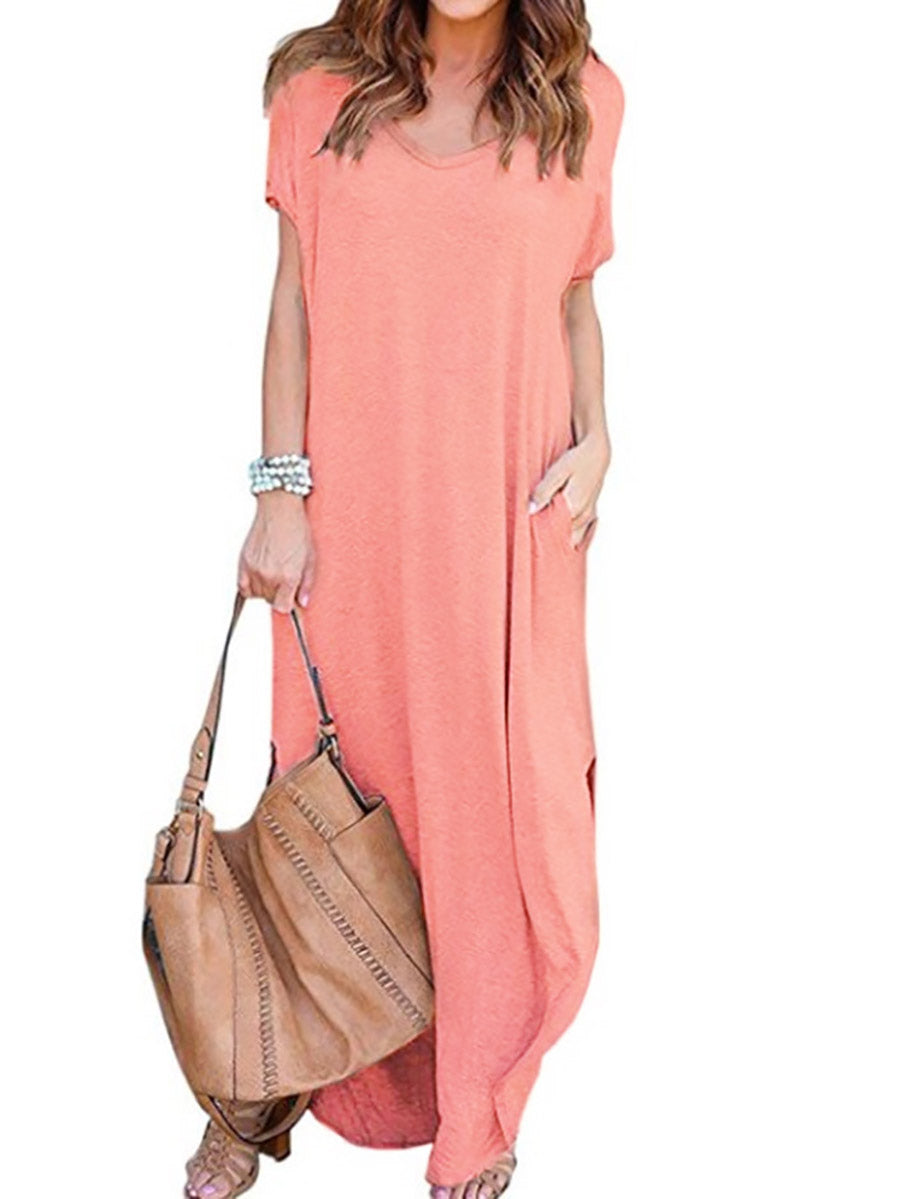 Lunimesd V-Neck Pocket Split Dress(8 colors)