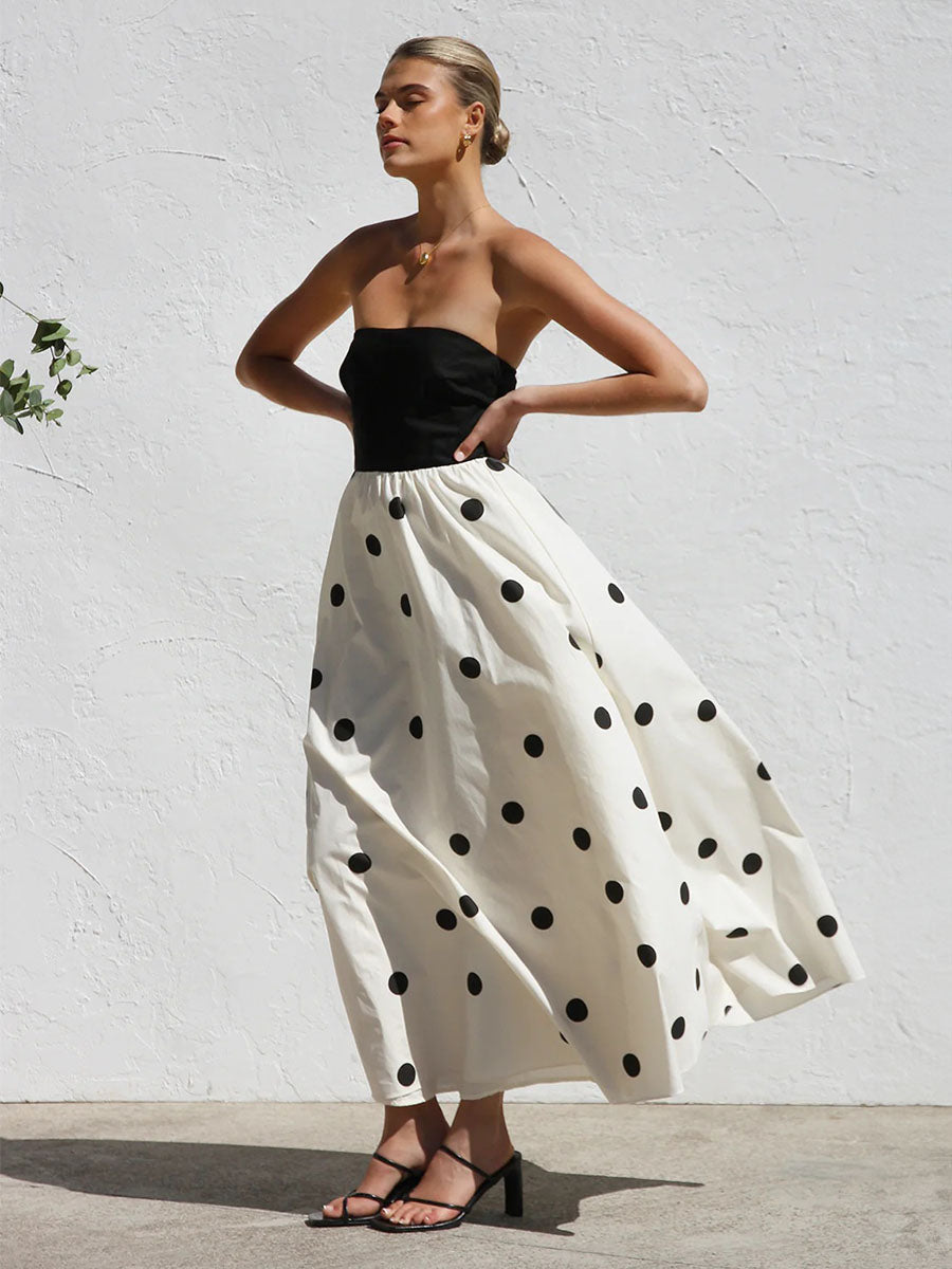 Classy Bandeau Polka Dot Dress