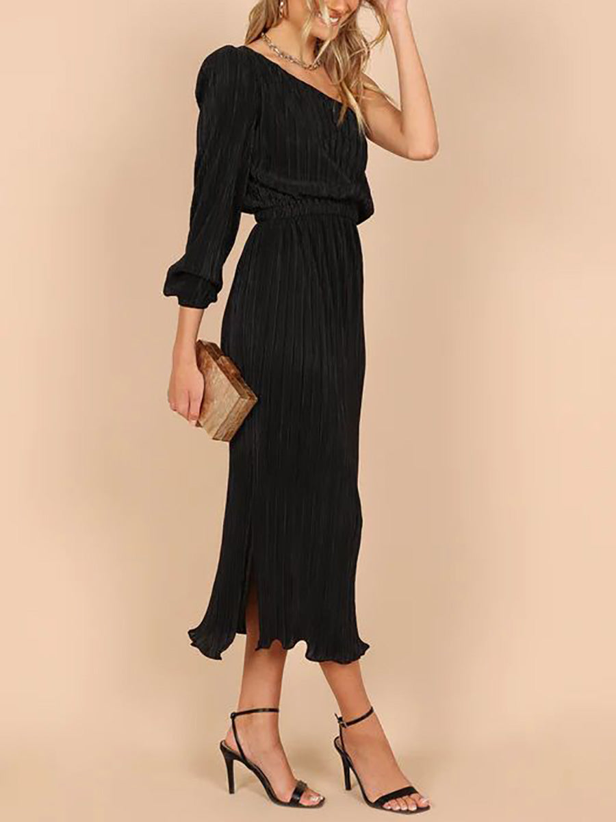 Lunimesd One-Shoulder Slash Neck Solid Color Party Dress(3 Colors)