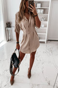 Lunimesd Solid Color Shirt Collar Mini Dreess