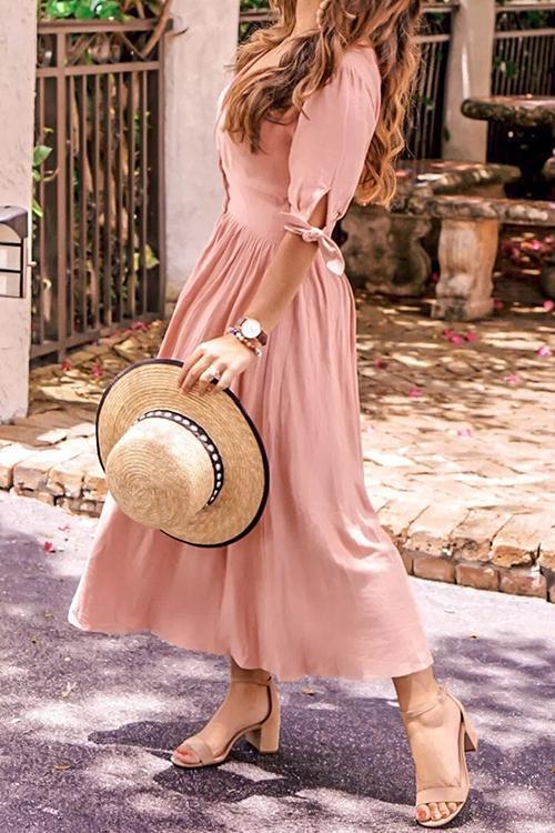 Lunimesd Button Knot Sleeve Dress