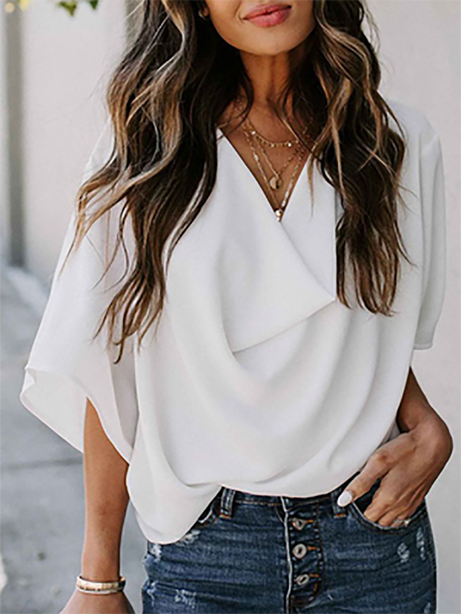 Lunimesd V-Neck Loose Mid-Sleeve T-Shirt(7 colors)