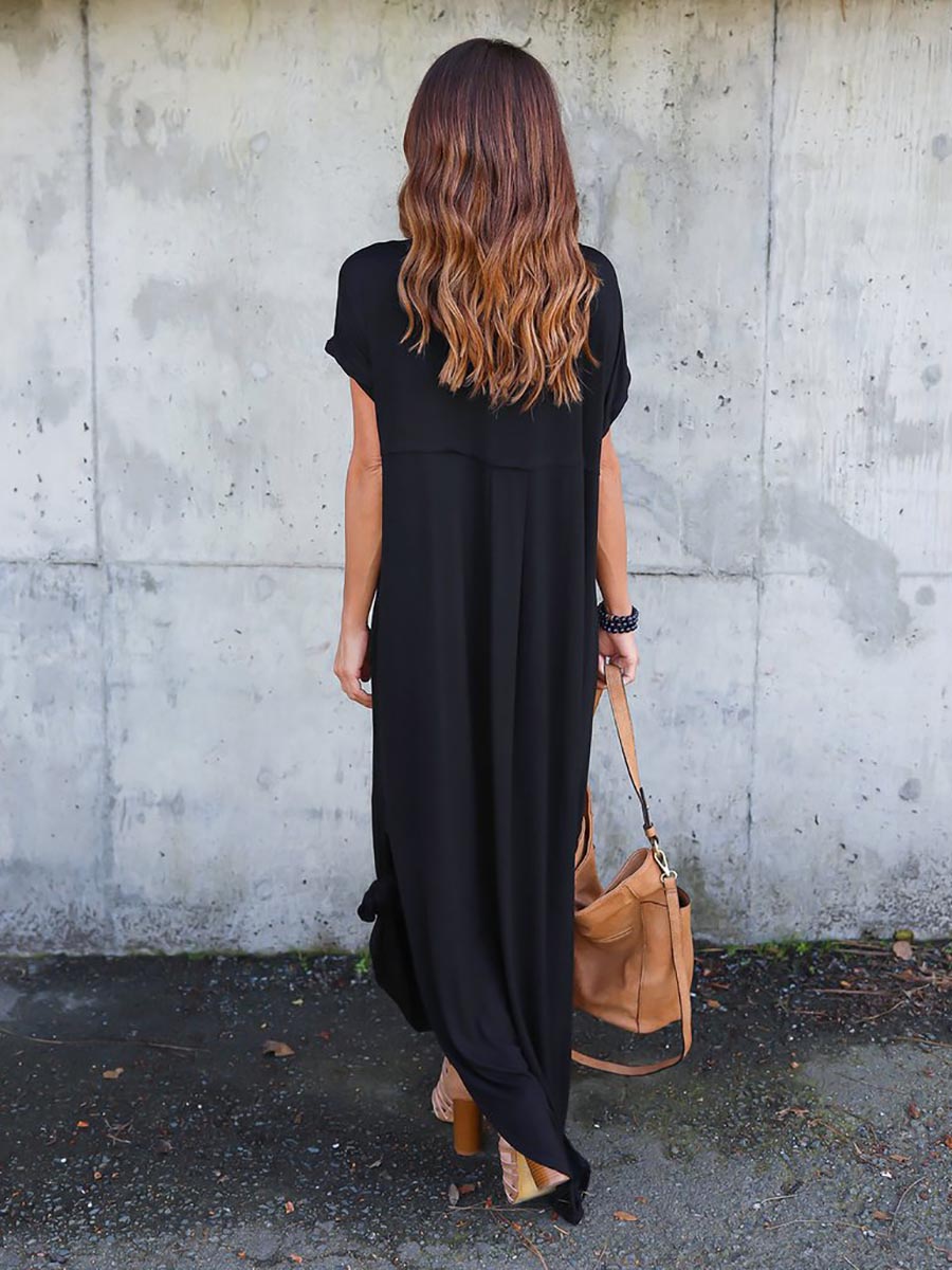 Lunimesd V-Neck Pocket Split Dress(8 colors)