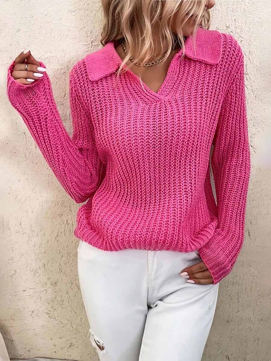 Lunimesd Solid Color Lapel Slim Fit Knit Sweater(9 colors)