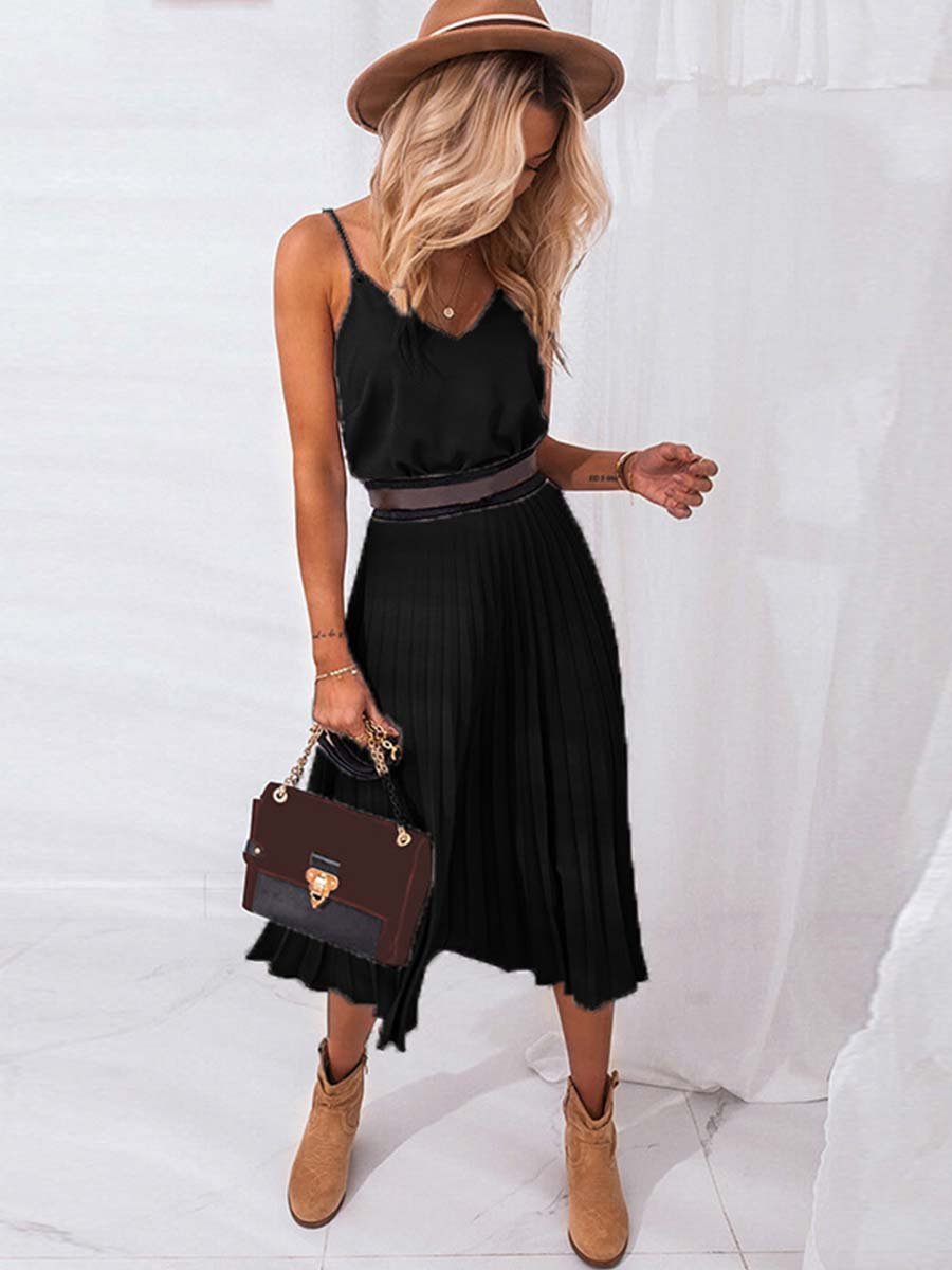 Lunimesd Sexy V-Neck Pleated Dress