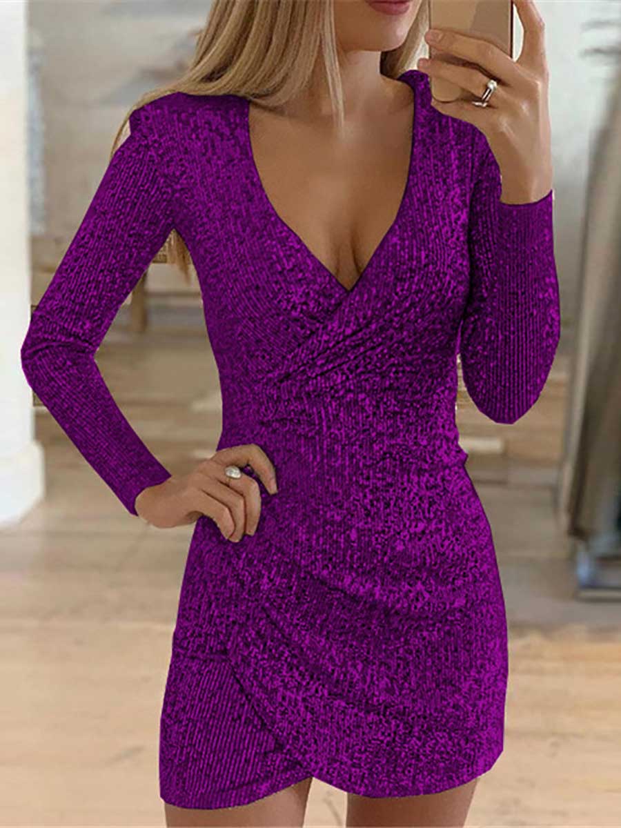 Lunimesd V-Neck Irregular Sequin Party Dress(9 colors)