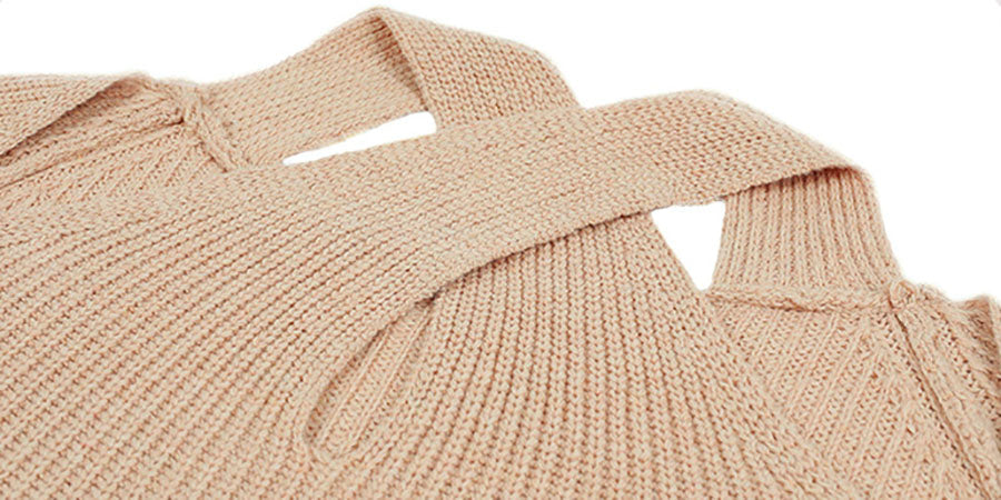 Lunimesd Solid Color Crossed Hanging Shoulder Knit Sweater