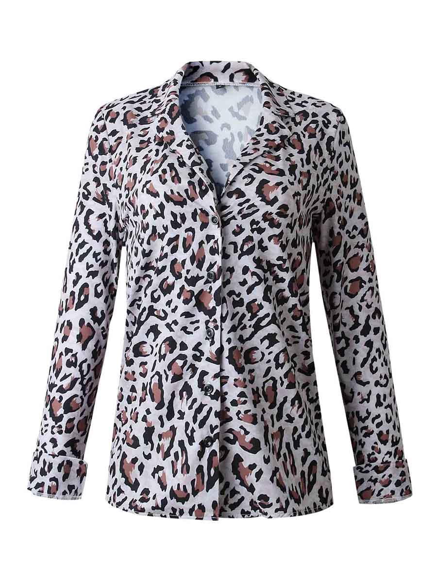 Lunimesd Leopard Print Long Sleeve Shirt