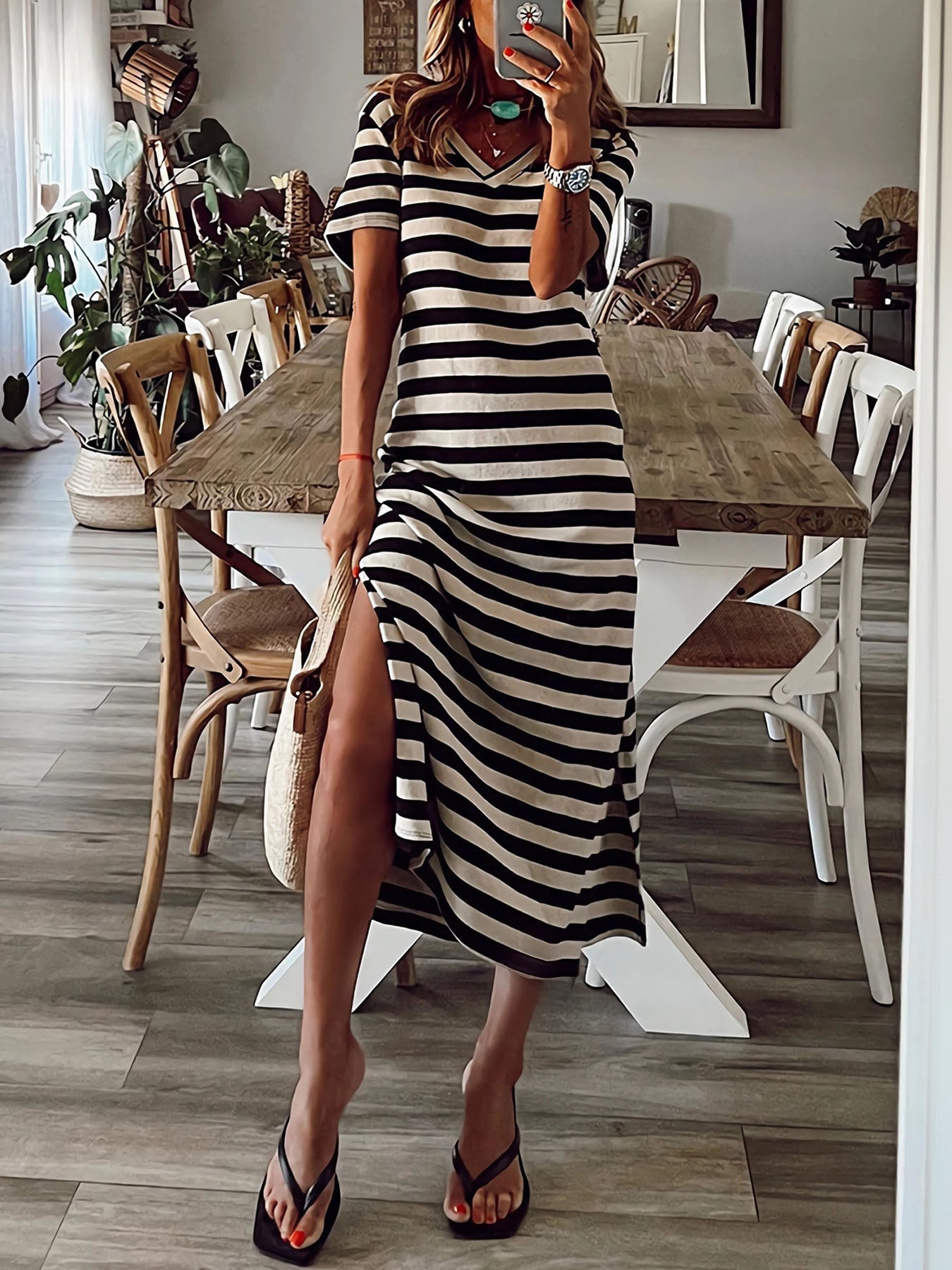 Striped Slit Dress
