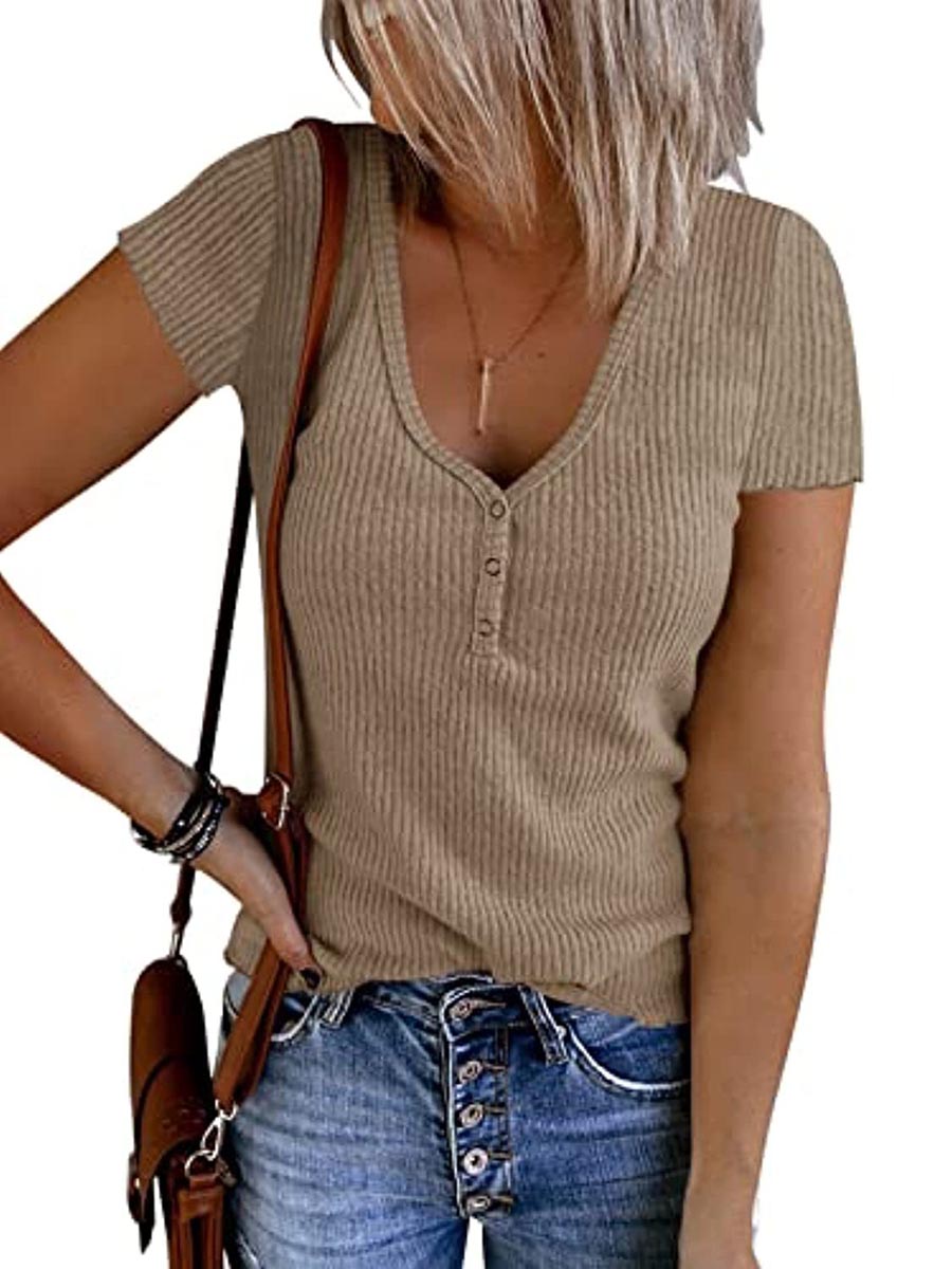 Lunimesd Solid Color V-Neck Short Sleeve T-Shirt(7 colors)