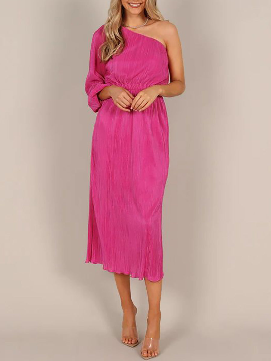 Lunimesd One-Shoulder Slash Neck Solid Color Party Dress(3 Colors)