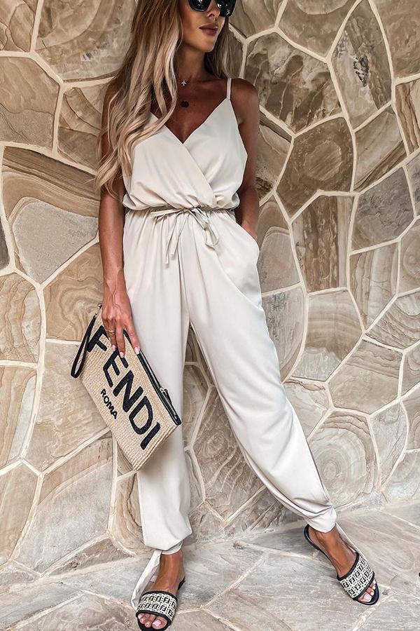 Lunimesd Pocketed Satin Wrap Jumpsuit