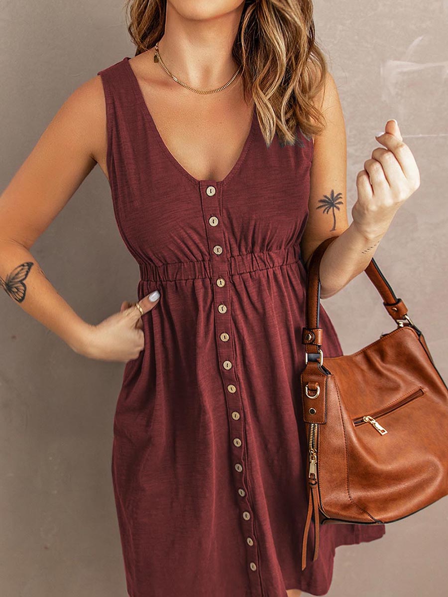 Lunimesd Casual Buttons Vest Dress(9 Colors)