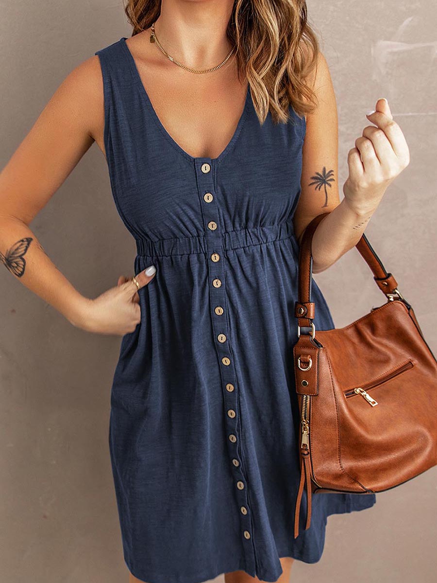 Lunimesd Casual Buttons Vest Dress(9 Colors)