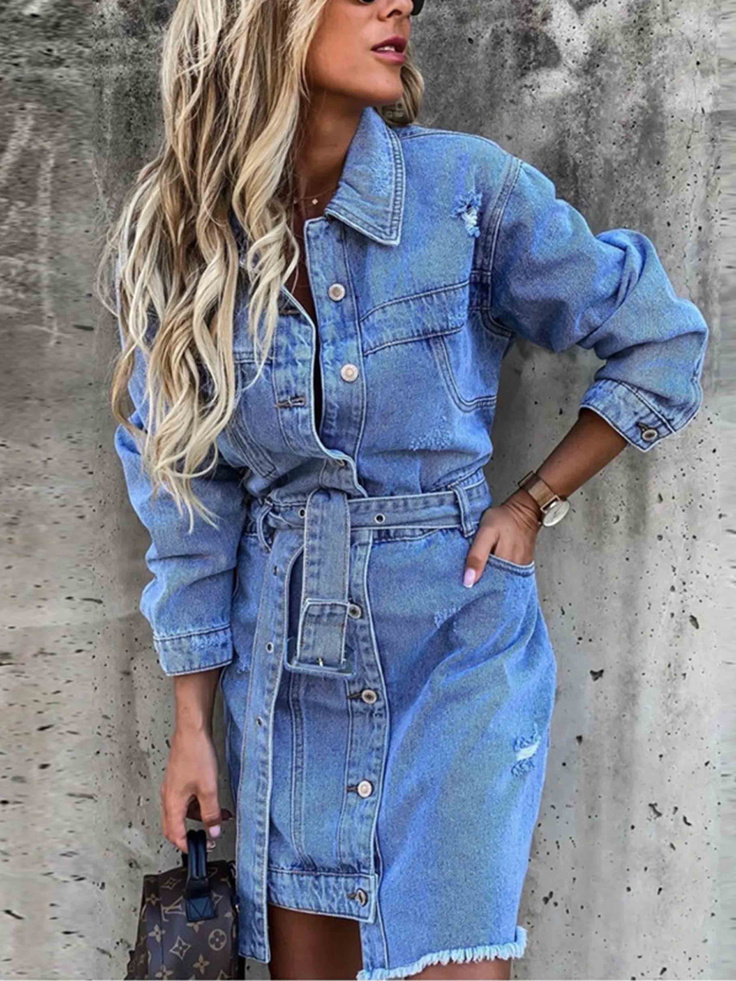 Lunimesd Sexy Denim Dress With Belt
