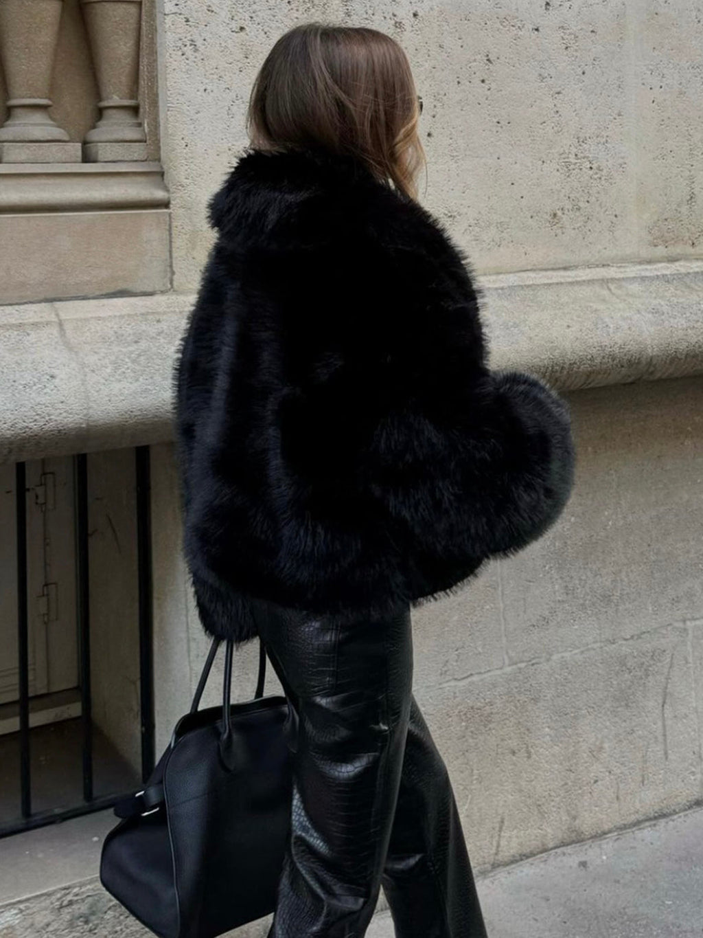 SOLID FAUX FUR COLLAR JACKET