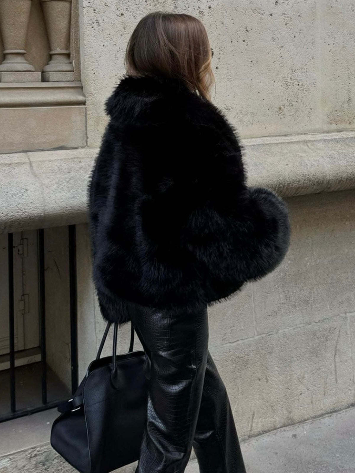 SOLID FAUX FUR COLLAR JACKET