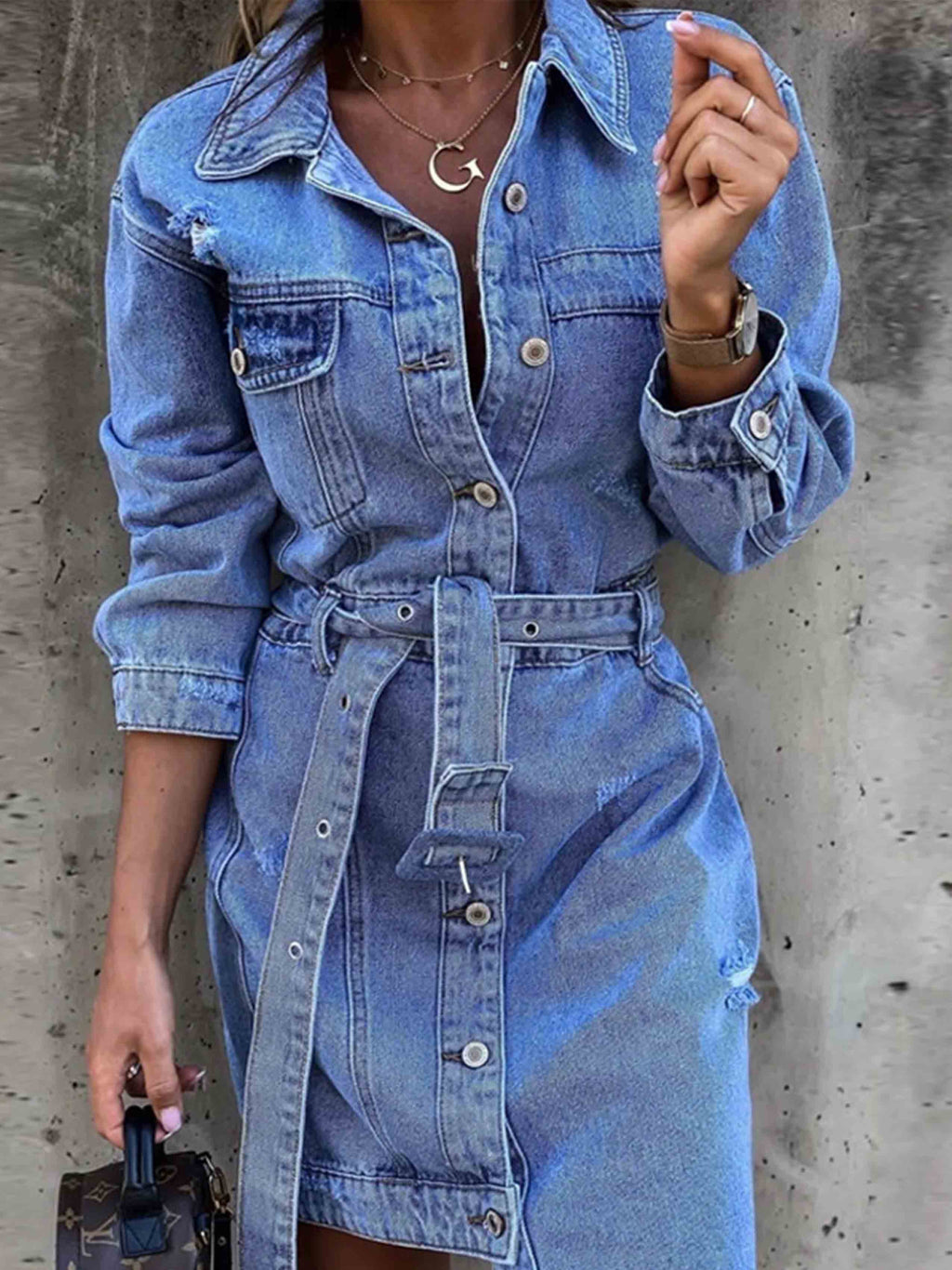Lunimesd Sexy Denim Dress With Belt